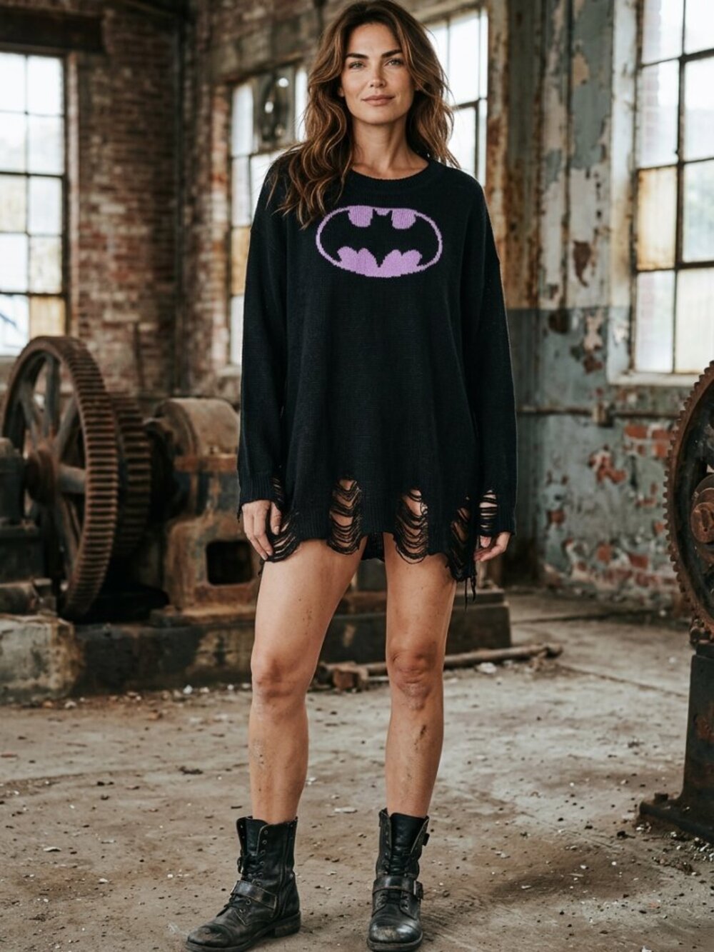Trunk Ltd Edition Batman Destroyed Sweater M Oversized Black Purple